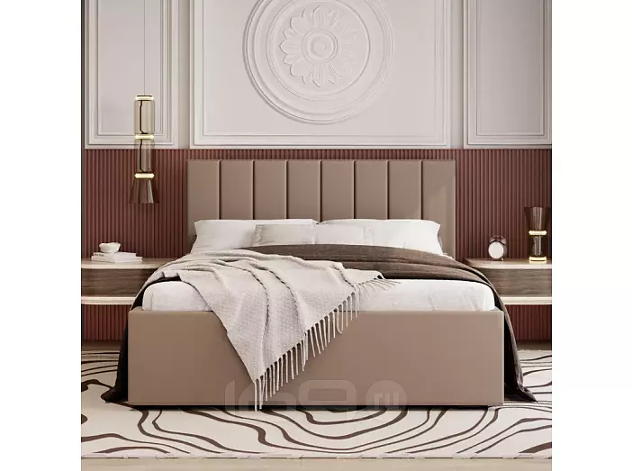 Кровать Аврора велюр balance 290 капучино с подъемным механизмом 1800x2000, изголовье мягкое