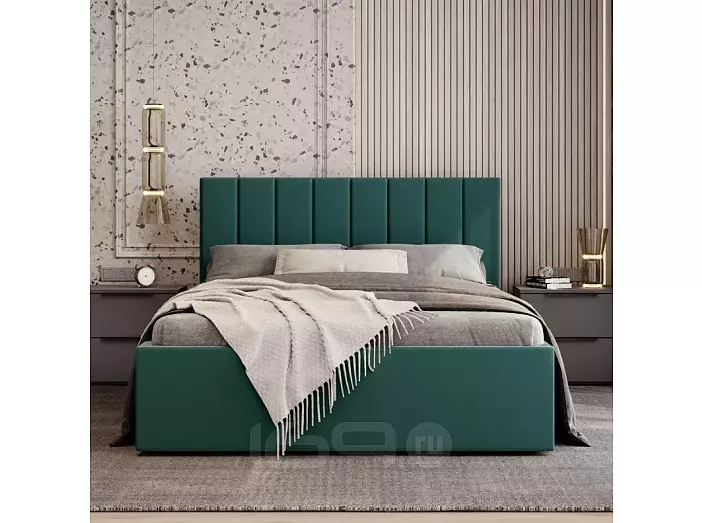 Кровать Аврора велюр velutto 33 зеленый с подъемным механизмом 1800x2000, изголовье мягкое