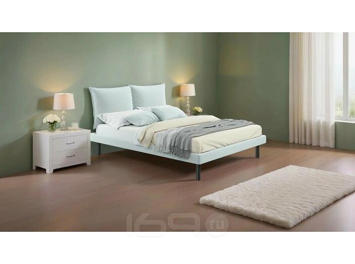Кровать Fly с матрасом велюр мята пастель без П/М 1400x2000, изголовье мягкое
