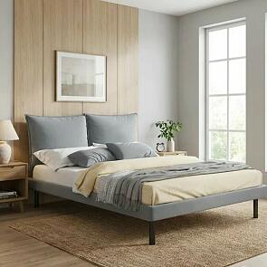 Кровать Fly с матрасом велюр серый без П/М 1400x2000, изголовье мягкое