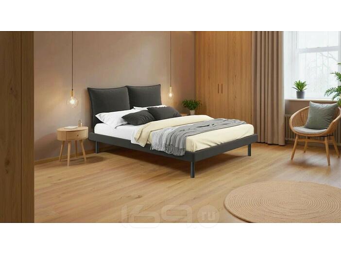 Кровать Fly с матрасом велюр шоколад без П/М 1400x2000, изголовье мягкое
