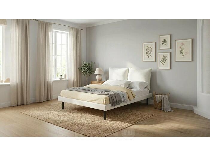 Кровать Fly с матрасом велюр бежевый без П/М 1600x2000, изголовье мягкое