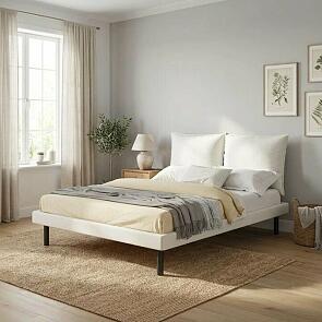 Кровать Fly с матрасом велюр бежевый без П/М 1600x2000, изголовье мягкое