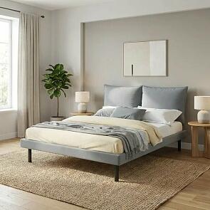 Кровать Fly с матрасом велюр серый без П/М 1600x2000, изголовье мягкое