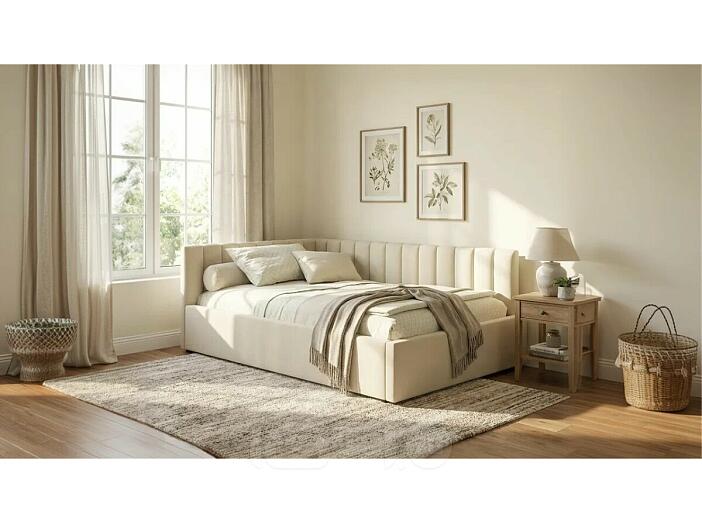 Кровать Milena с матрасом велюр бежевый С П/М 1200x2000, ортопедическое основание, изголовье мягкое