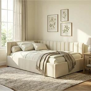 Кровать Milena с матрасом велюр бежевый С П/М 1200x2000, ортопедическое основание, изголовье мягкое