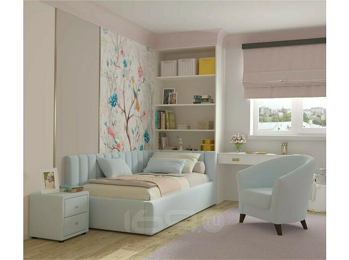 Кровать Milena с матрасом велюр мята пастель С П/М 1200x2000, ортопедическое основание, изголовье мягкое