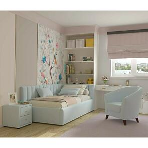 Кровать Milena с матрасом велюр мята пастель С П/М 1200x2000, ортопедическое основание, изголовье мягкое