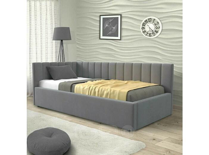 Кровать Milena с матрасом велюр серая С П/М 1200x2000, ортопедическое основание, изголовье мягкое