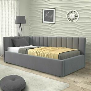 Кровать Milena с матрасом велюр серая С П/М 1200x2000, ортопедическое основание, изголовье мягкое
