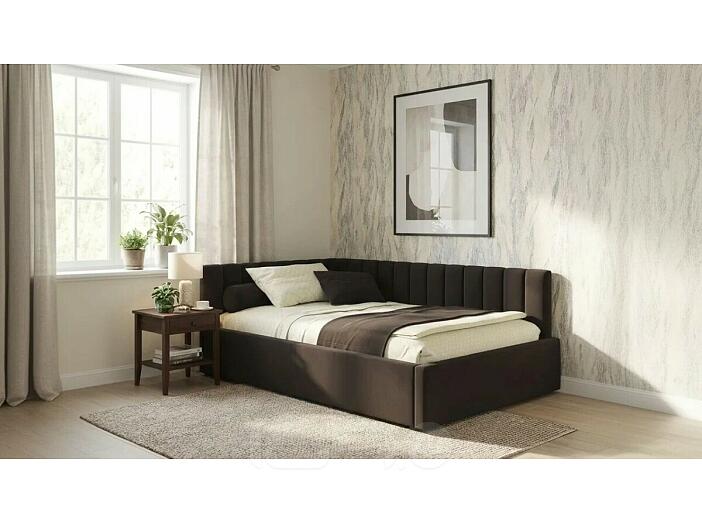 Кровать Milena с матрасом велюр шоколад С П/М 1200x2000, ортопедическое основание, изголовье мягкое