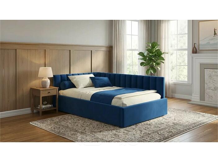 Кровать Milena с матрасом велюр синий С П/М 1200x2000, ортопедическое основание, изголовье мягкое