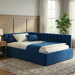 Кровать Milena с матрасом велюр синий С П/М 1200x2000, ортопедическое основание, изголовье мягкое
