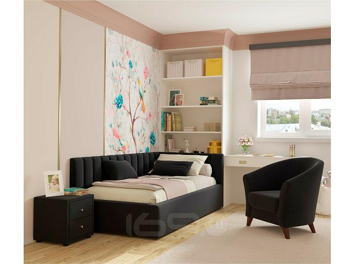 Кровать Milena с матрасом велюр черный С П/М 1200x2000, ортопедическое основание, изголовье мягкое