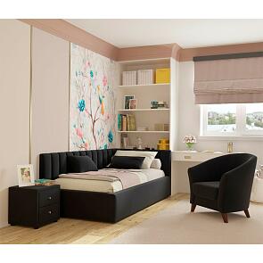 Кровать Milena с матрасом велюр черный С П/М 1200x2000, ортопедическое основание, изголовье мягкое