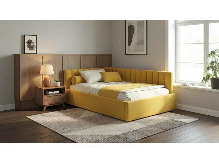 Кровать Milena с матрасом велюр желтый С П/М 1200x2000, ортопедическое основание, изголовье мягкое