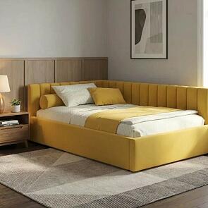 Кровать Milena с матрасом велюр желтый С П/М 1200x2000, ортопедическое основание, изголовье мягкое
