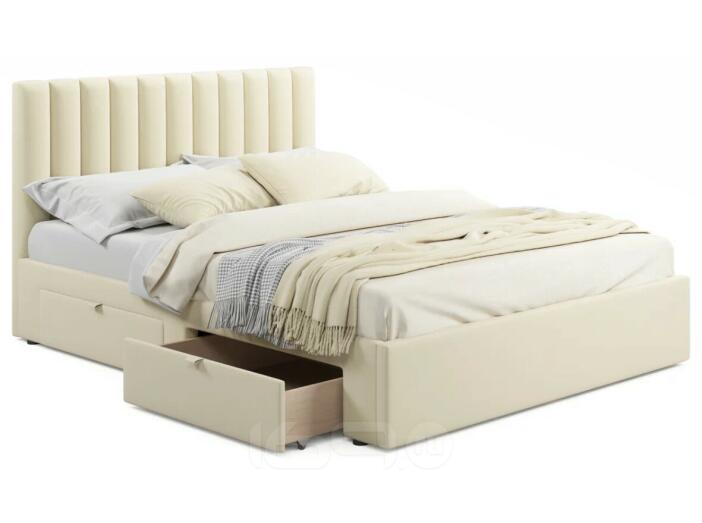 Кровать мягкая Olivia 1600 бежевая с ящиками