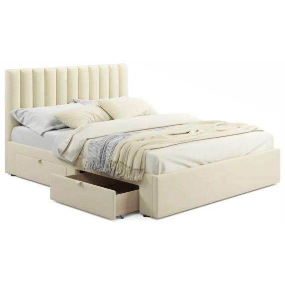 Кровать мягкая Olivia 1600 бежевая с ящиками