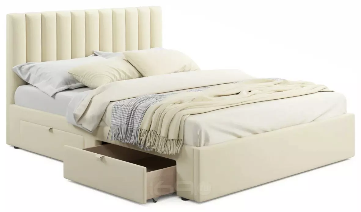 Кровать мягкая Olivia 1600 бежевая с ящиками