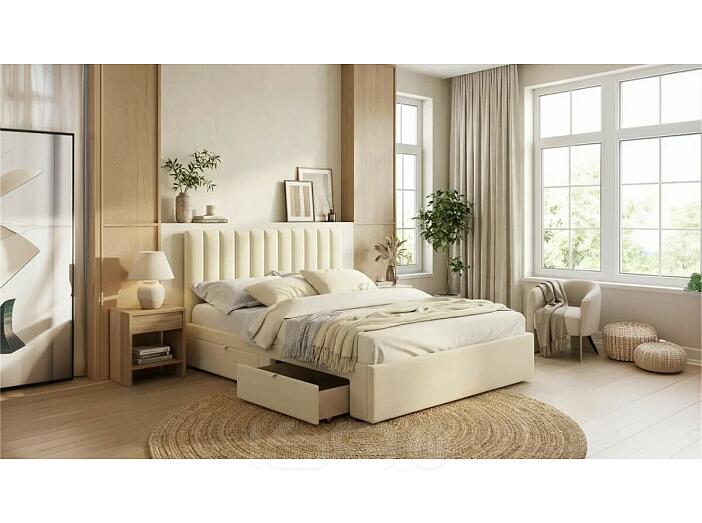 Кровать Olivia с матрасом велюр бежевый без П/М 1600x2000, ортопедическое основание, изголовье мягкое