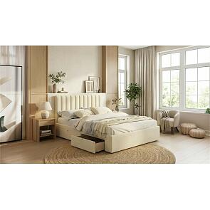 Кровать Olivia с матрасом велюр бежевый без П/М 1600x2000, ортопедическое основание, изголовье мягкое