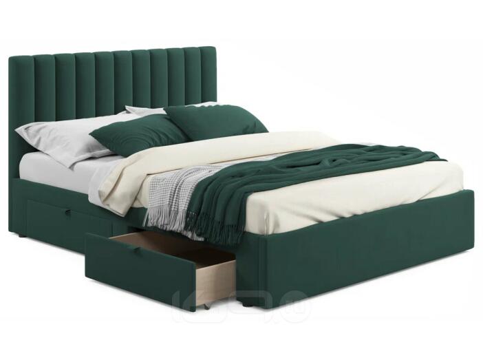 Кровать мягкая Olivia 1600 изумруд с ящиками