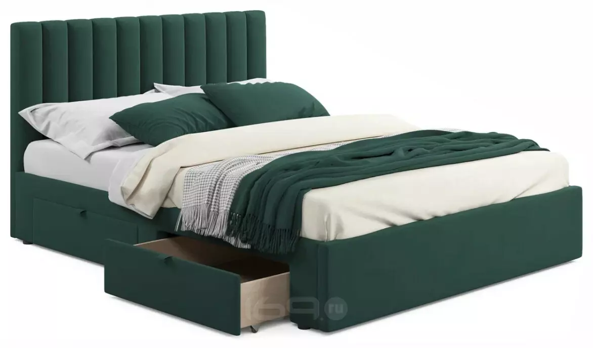 Кровать мягкая Olivia 1600 изумруд с ящиками
