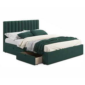 Кровать Olivia с матрасом велюр изумруд без П/М 1600x2000, ортопедическое основание, изголовье мягкое