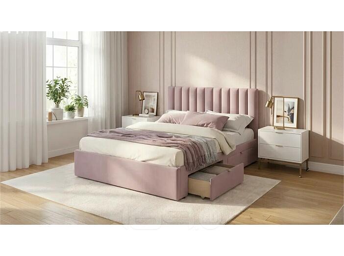 Кровать Olivia с матрасом велюр лиловый без П/М 1600x2000, ортопедическое основание, изголовье мягкое