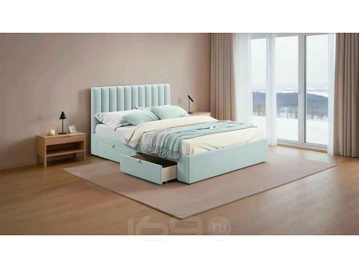 Кровать Olivia с матрасом велюр мята пастель без П/М 1600x2000, ортопедическое основание, изголовье мягкое