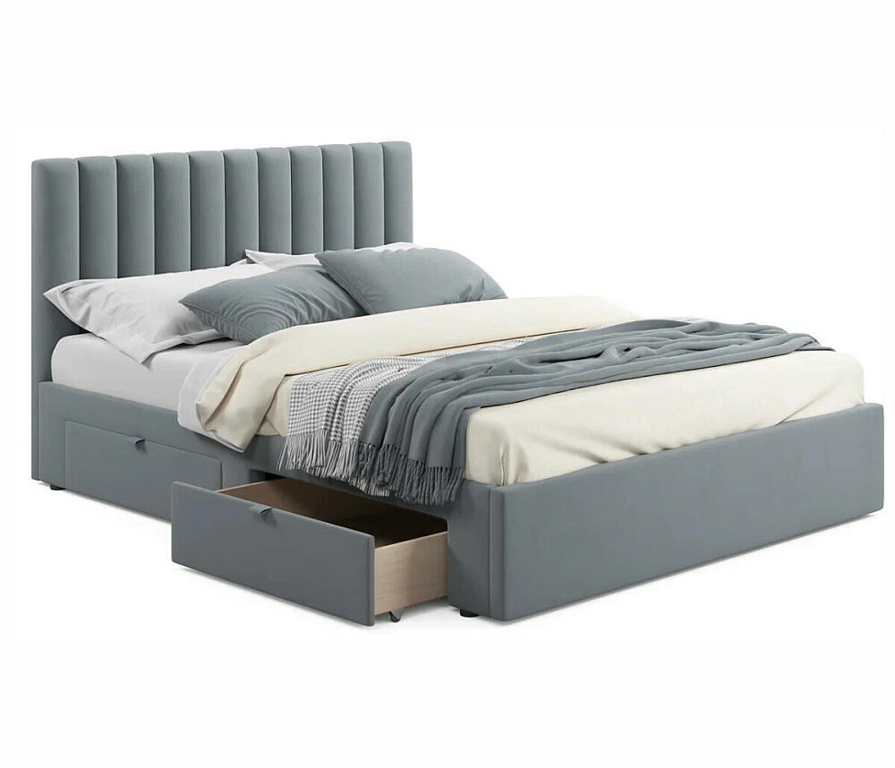 

Кровать мягкая Olivia 1600 серая с ящиками, Серый