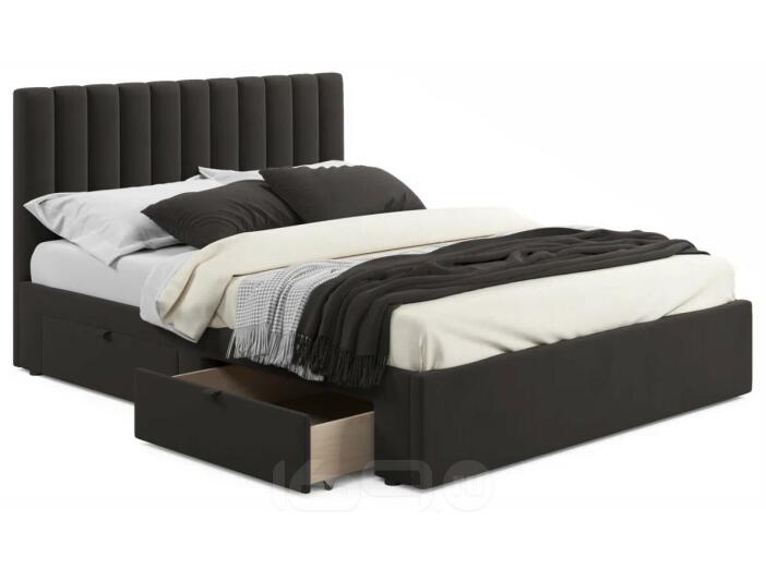 Кровать мягкая Olivia 1600 шоколад с ящиками