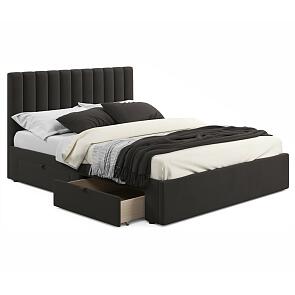 Кровать Olivia с матрасом велюр шоколад без П/М 1600x2000, ортопедическое основание, изголовье мягкое