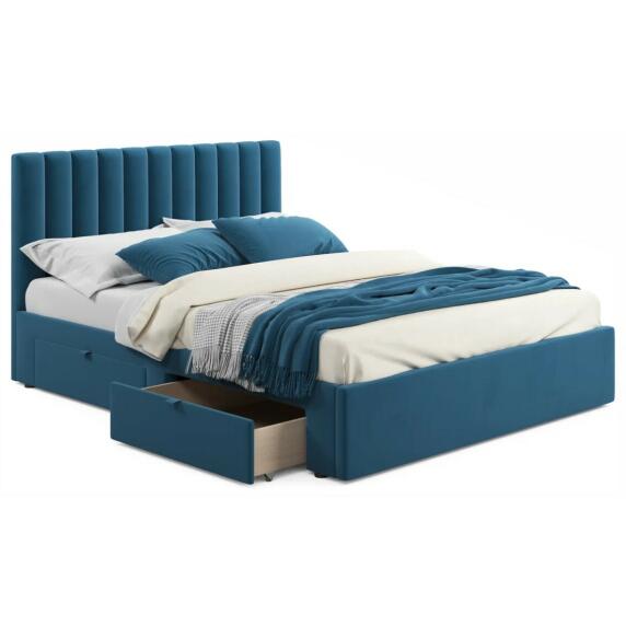 Кровать мягкая Olivia 1600 синяя с ящиками