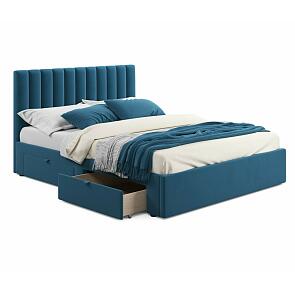 Кровать Olivia с матрасом велюр синий без П/М 1600x2000, ортопедическое основание, изголовье мягкое