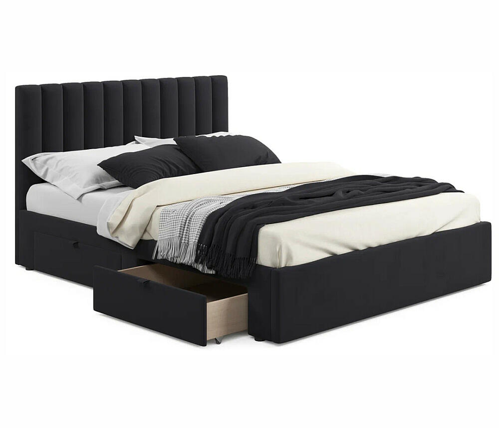 

Кровать мягкая Olivia 1600 темная с ящиками, Черный