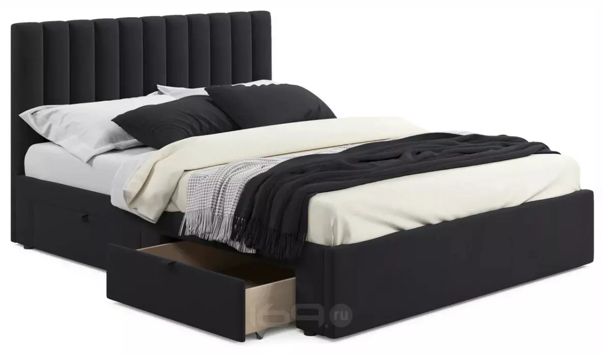 Кровать мягкая Olivia 1600 темная с ящиками