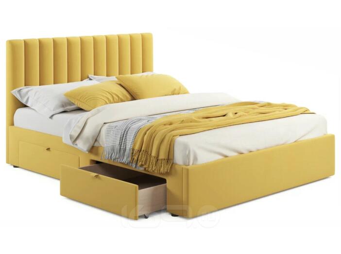 Кровать мягкая Olivia 1600 желтая с ящиками