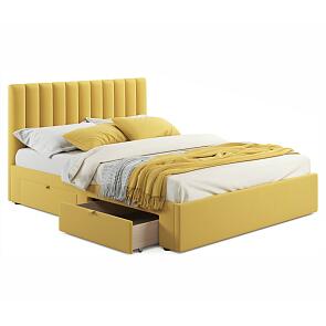 Кровать Olivia с матрасом велюр желтый без П/М 1600x2000, ортопедическое основание, изголовье мягкое