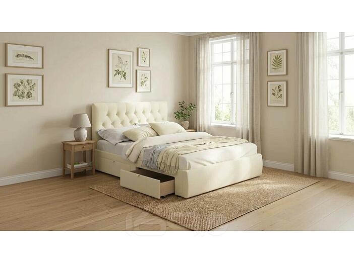 Кровать Verona с матрасом велюр бежевый без П/М 1600x2000, ортопедическое основание, изголовье мягкое