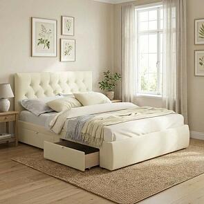 Кровать Verona с матрасом велюр бежевый без П/М 1600x2000, ортопедическое основание, изголовье мягкое