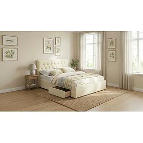 Кровать Verona с матрасом велюр бежевый без П/М 1600x2000, ортопедическое основание, изголовье мягкое