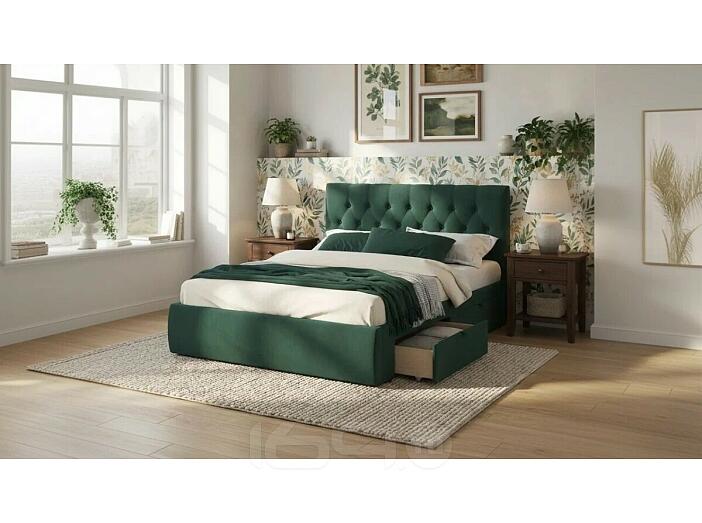 Кровать Verona с матрасом велюр изумруд без П/М 1600x2000, ортопедическое основание, изголовье мягкое