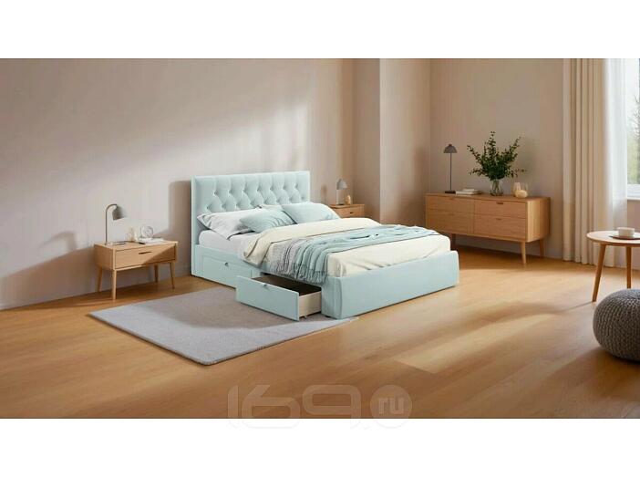 Кровать Verona с матрасом велюр мята пастель без П/М 1600x2000, ортопедическое основание, изголовье мягкое