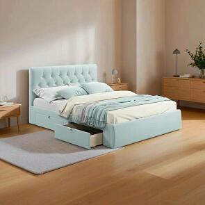 Кровать Verona с матрасом велюр мята пастель без П/М 1600x2000, ортопедическое основание, изголовье мягкое