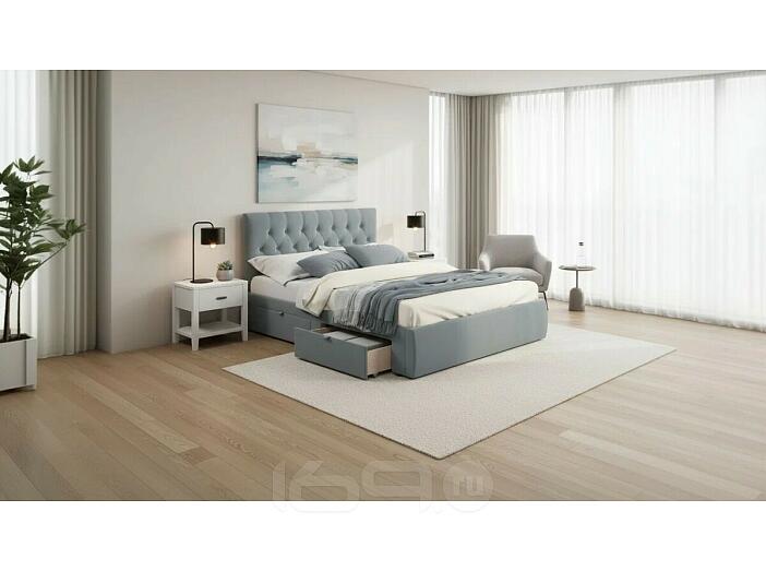 Кровать Verona с матрасом велюр серый без П/М 1600x2000, ортопедическое основание, изголовье мягкое