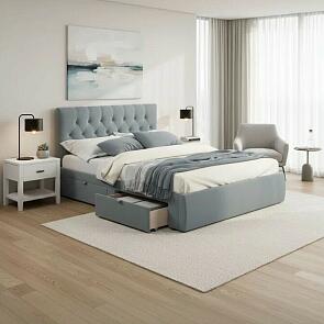 Кровать Verona с матрасом велюр серый без П/М 1600x2000, ортопедическое основание, изголовье мягкое