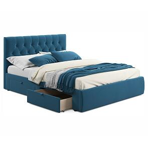 Кровать Verona с матрасом велюр синий без П/М 1600x2000, ортопедическое основание, изголовье мягкое