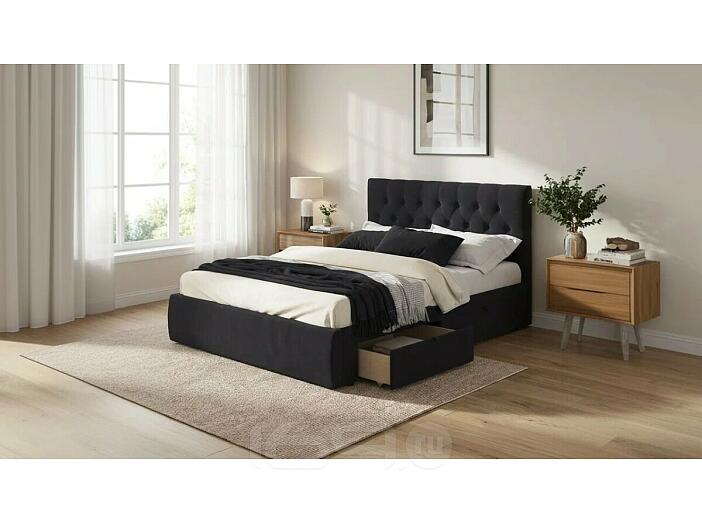 Кровать Verona с матрасом велюр черный без П/М 1600x2000, ортопедическое основание, изголовье мягкое